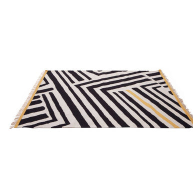 Orsina Bosie Villon Black and White Striped Low-Pile Modern Area Rug