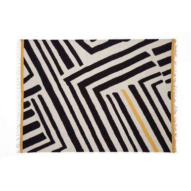 Orsina Bosie Villon Black and White Striped Low-Pile Modern Area Rug