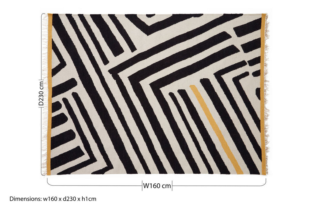 Orsina Bosie Villon Black and White Striped Low-Pile Modern Area Rug