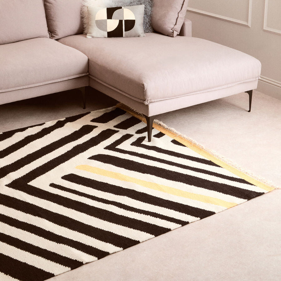 Orsina Bosie Villon Black and White Striped Low-Pile Modern Area Rug