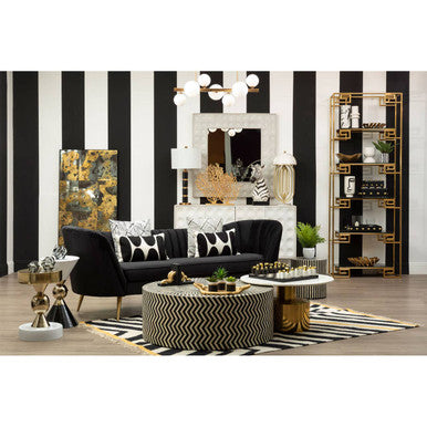 Orsina Bosie Villon Black and White Striped Low-Pile Modern Area Rug