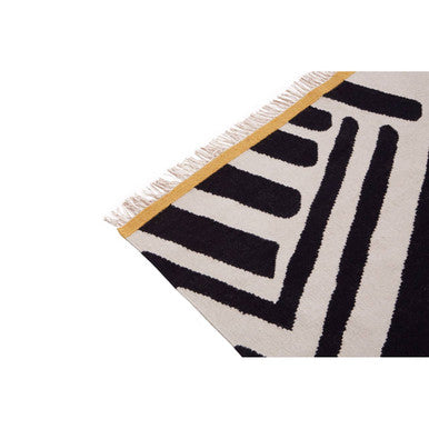 Orsina Bosie Villon Black and White Striped Low-Pile Modern Area Rug
