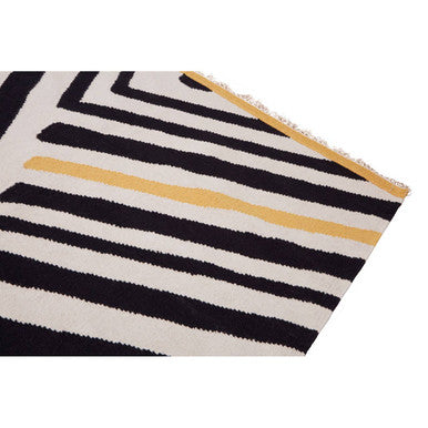 Orsina Bosie Villon Black and White Striped Low-Pile Modern Area Rug