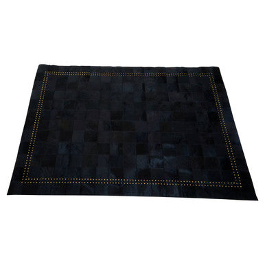 Orsina Safira Small Black Hair on Leather Rug with Gold Studs