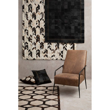 Orsina Safira Small Black Hair on Leather Rug with Gold Studs