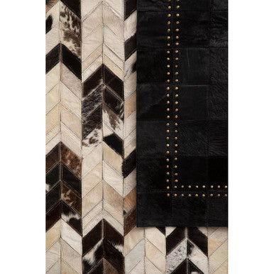 Orsina Safira Small Black Hair on Leather Rug with Gold Studs