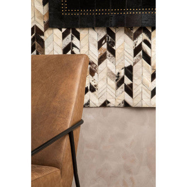 Orsina Safira Small Black Hair on Leather Rug with Gold Studs