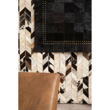 Orsina Safira Small Black Hair on Leather Rug with Gold Studs