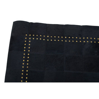 Orsina Safira Small Black Hair on Leather Rug with Gold Studs