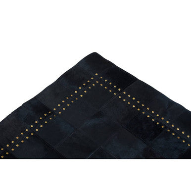 Orsina Safira Small Black Hair on Leather Rug with Gold Studs