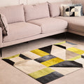 Orsina Safira Small Abstract Leather Patchwork Rug – Yellow & Grey