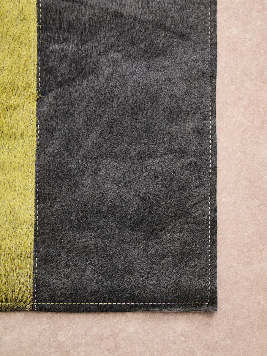 Orsina Safira Small Abstract Leather Patchwork Rug – Yellow & Grey