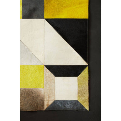 Orsina Safira Small Abstract Leather Patchwork Rug – Yellow & Grey