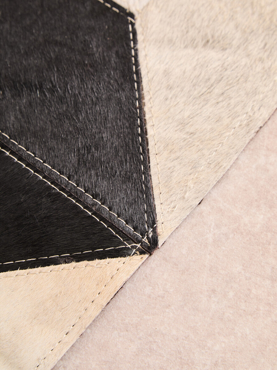 Orsina Safira Small Abstract Leather Patchwork Rug – Yellow & Grey