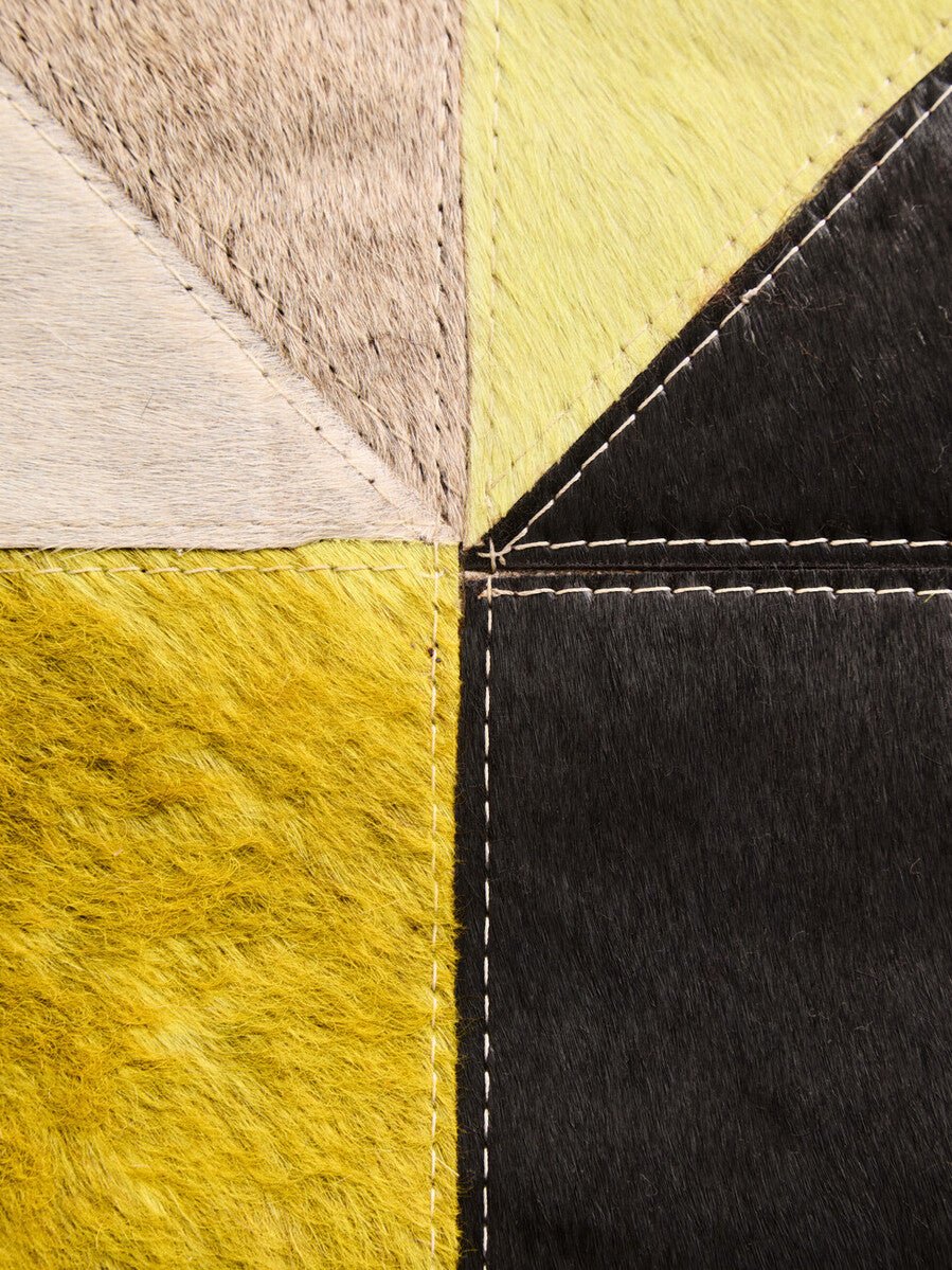 Orsina Safira Small Abstract Leather Patchwork Rug – Yellow & Grey
