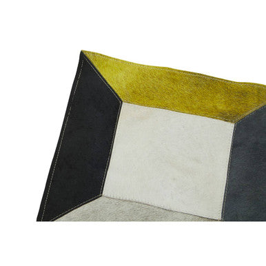 Orsina Safira Small Abstract Leather Patchwork Rug – Yellow & Grey