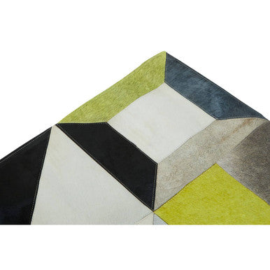 Orsina Safira Small Abstract Leather Patchwork Rug – Yellow & Grey