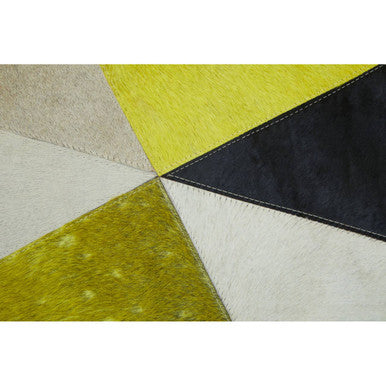Orsina Safira Small Abstract Leather Patchwork Rug – Yellow & Grey