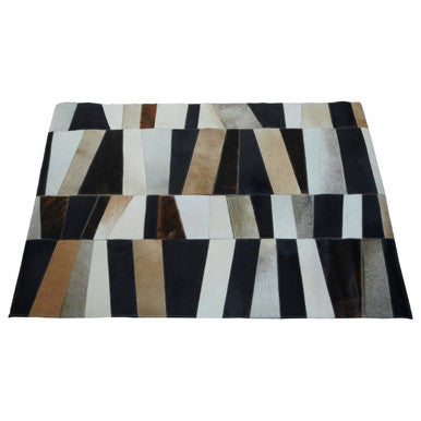 Orsina Safira Small Geometric Striped Hair on Leather Patchwork Rug