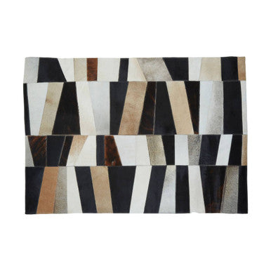 Orsina Safira Small Geometric Striped Hair on Leather Patchwork Rug