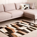 Orsina Safira Small Geometric Striped Hair on Leather Patchwork Rug