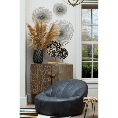 Orsina Safira Small Geometric Striped Hair on Leather Patchwork Rug