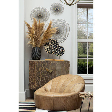 Orsina Safira Small Geometric Striped Hair on Leather Patchwork Rug