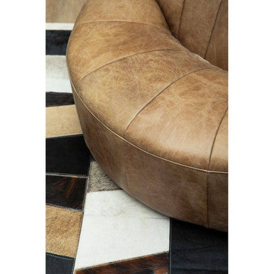 Orsina Safira Small Geometric Striped Hair on Leather Patchwork Rug