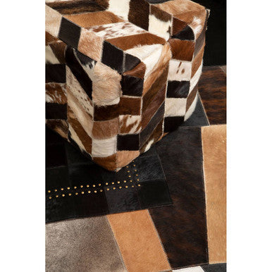 Orsina Safira Small Geometric Striped Hair on Leather Patchwork Rug