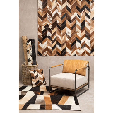 Orsina Safira Small Geometric Striped Hair on Leather Patchwork Rug