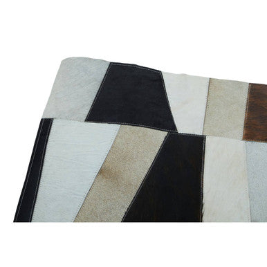 Orsina Safira Small Geometric Striped Hair on Leather Patchwork Rug