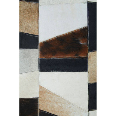 Orsina Safira Small Geometric Striped Hair on Leather Patchwork Rug