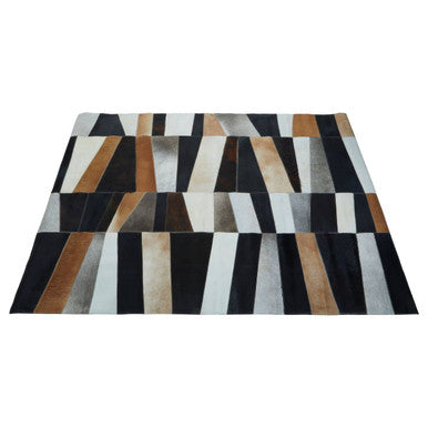 Orsina Safira Large Geometric Striped Hair on Leather Patchwork Rug