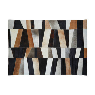 Orsina Safira Large Geometric Striped Hair on Leather Patchwork Rug