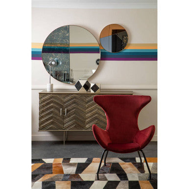Orsina Safira Large Geometric Striped Hair on Leather Patchwork Rug