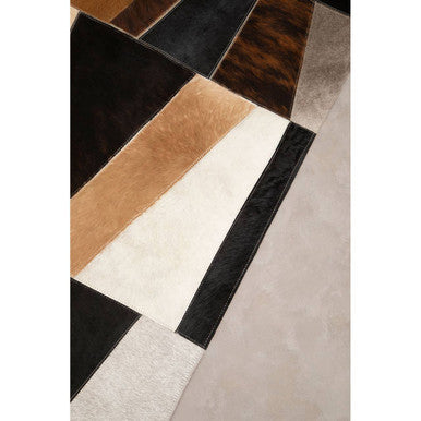 Orsina Safira Large Geometric Striped Hair on Leather Patchwork Rug