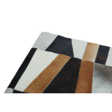 Orsina Safira Large Geometric Striped Hair on Leather Patchwork Rug