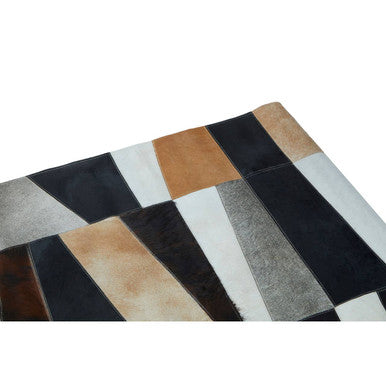 Orsina Safira Large Geometric Striped Hair on Leather Patchwork Rug