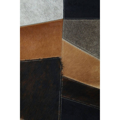 Orsina Safira Large Geometric Striped Hair on Leather Patchwork Rug