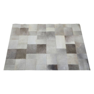 Orsina Safira Small Grey Patchwork Rug – Hair on Leather Geometric