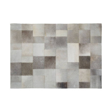 Orsina Safira Small Grey Patchwork Rug – Hair on Leather Geometric