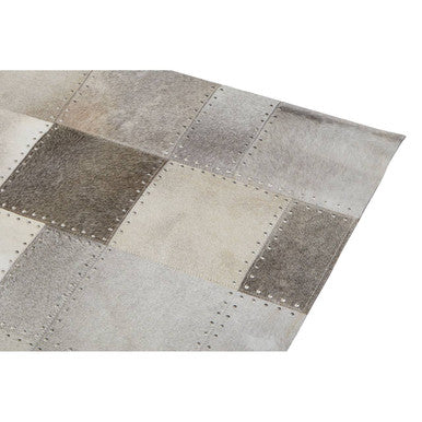 Orsina Safira Small Grey Patchwork Rug – Hair on Leather Geometric