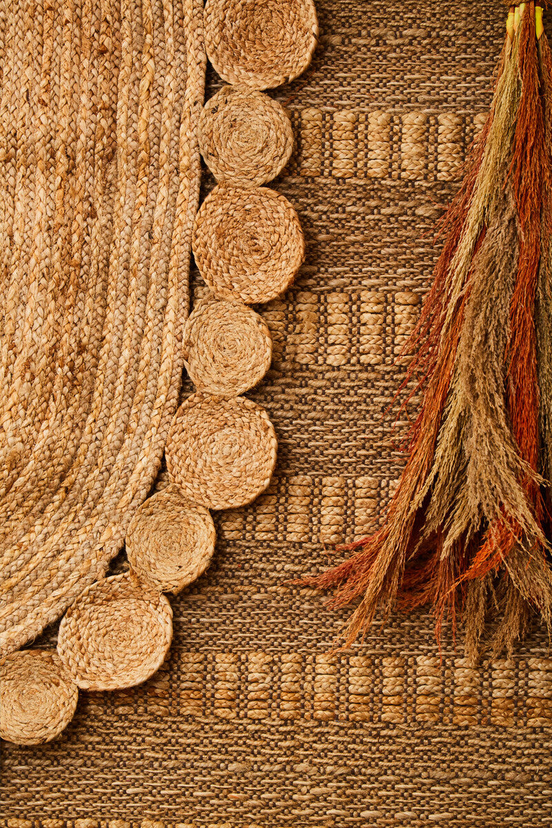 Orsina Bosie Jango Large Striped Rug – Natural Textured Hemp & Fringe