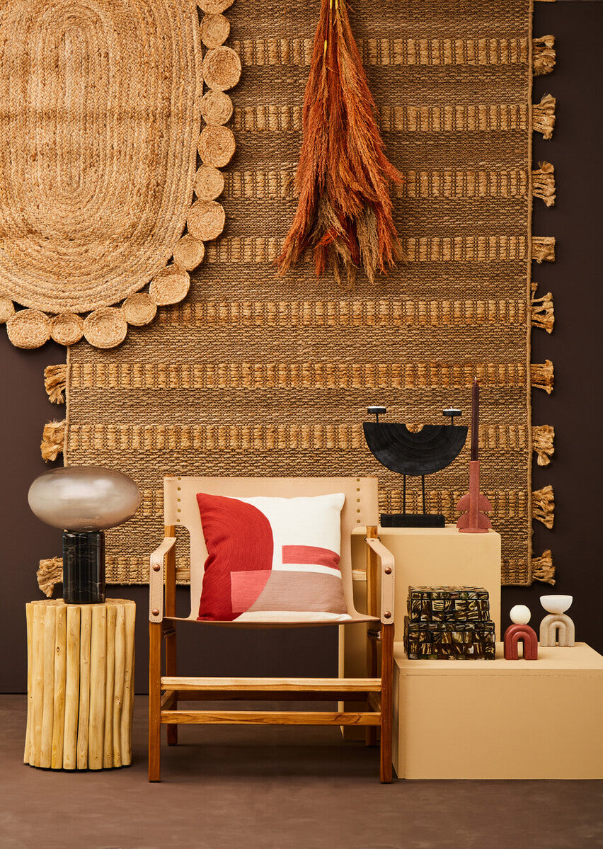 Orsina Bosie Jango Large Striped Rug – Natural Textured Hemp & Fringe