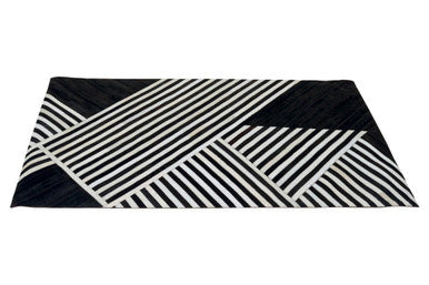 Orsina Safira Small Black and White Geometric Hair-on-Leather Rug