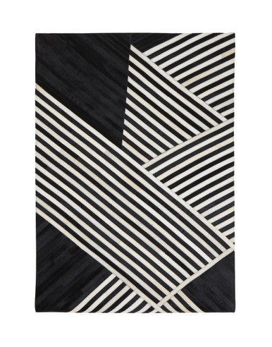 Orsina Safira Small Black and White Geometric Hair-on-Leather Rug