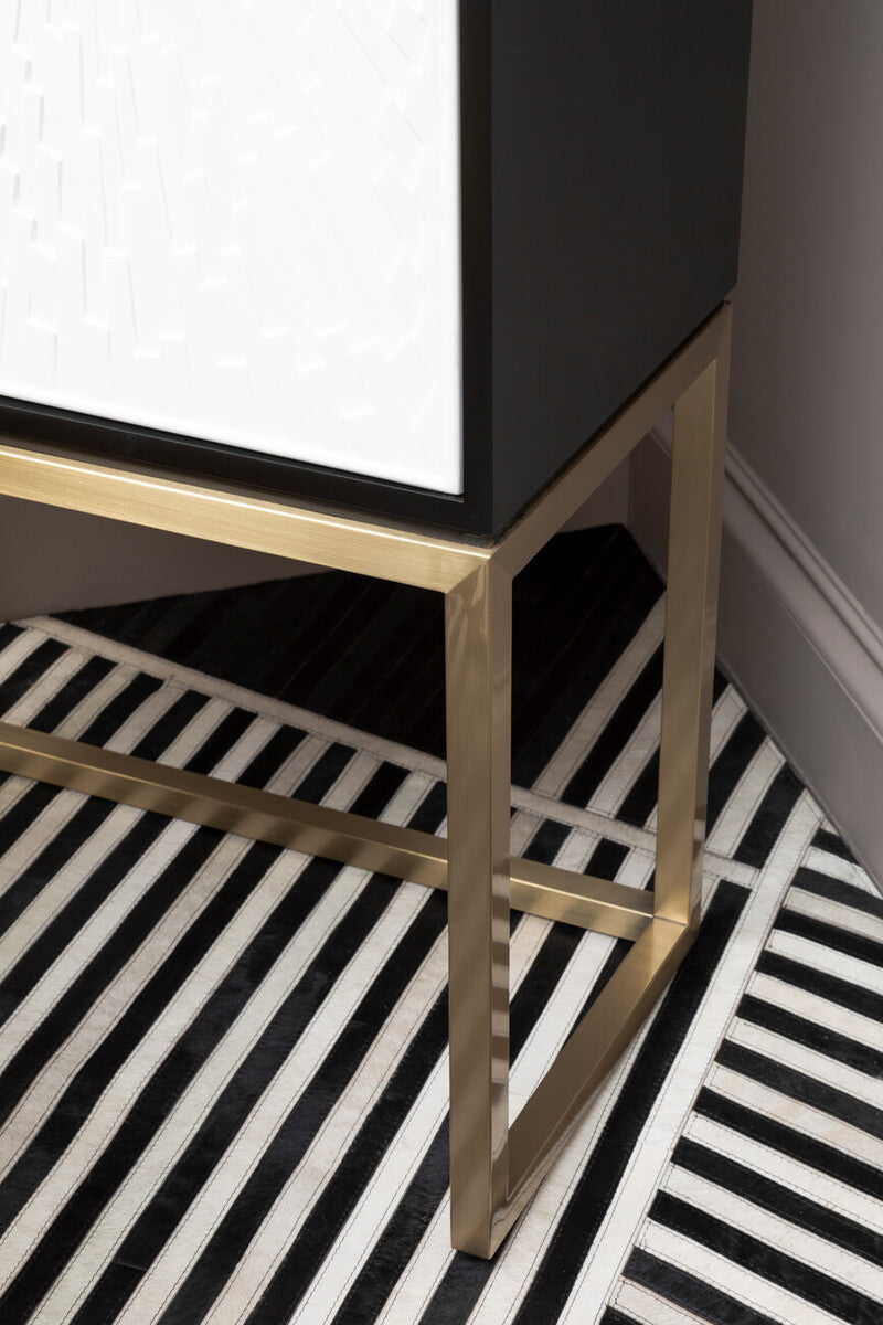 Orsina Safira Small Black and White Geometric Hair-on-Leather Rug