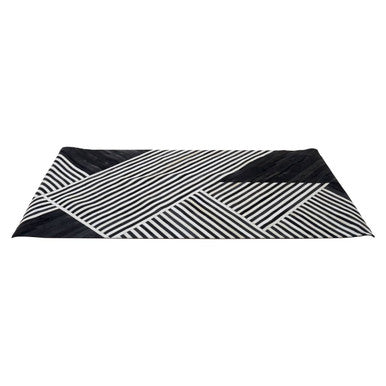 Orsina Safira Large Geometric Black and White Hair on Leather Rug