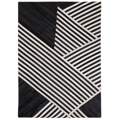 Orsina Safira Large Geometric Black and White Hair on Leather Rug