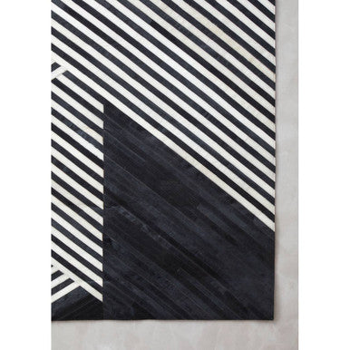 Orsina Safira Large Geometric Black and White Hair on Leather Rug